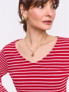 Red striped long-sleeved blouse