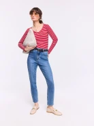 Red striped long-sleeved blouse