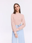 Light pink ramie blouse with embroidered decorations