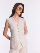 Beige linen vest with metallic thread