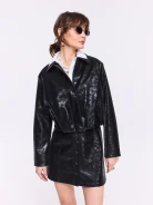 Short black faux leather jacket
