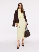 Light yellow viscose midi dress with frill