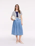 High-waisted denim midi skirt