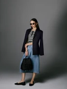 High-waisted denim midi skirt