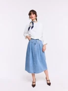 High-waisted denim midi skirt