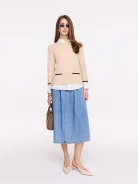 High-waisted denim midi skirt