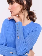 Blue fitted ribbed knit sweater