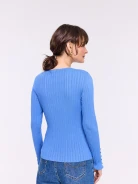 Blue fitted ribbed knit sweater