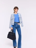 Blue fitted ribbed knit sweater