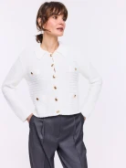 Knitted sweater with decorative buttons and collar