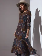 NAVY BLUE PATTERNED MIDI DRESS