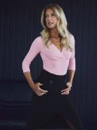 Powder pink blouse with envelope neckline