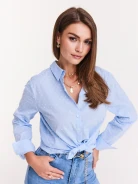 Loose blue shirt with binding on the back