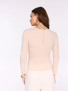 Beige blouse with crease and decorative flower