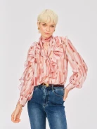 Pink blouse with frill, tie and puff sleeves