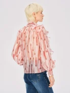 Pink blouse with frill, tie and puff sleeves