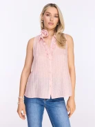 Powder pink button-down blouse with small jabot