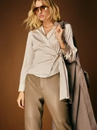 Wrap-around satin blouse with ruffles