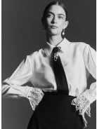 White viscose shirt with openwork cuffs