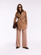 Short caramel suede coat