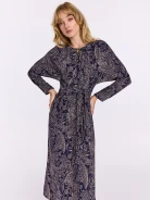 Navy blue midi dress with oriental patterns