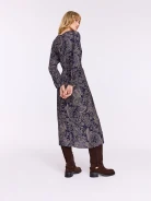Navy blue midi dress with oriental patterns