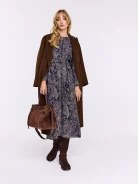 Navy blue midi dress with oriental patterns