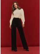 High-waisted black velour pants