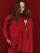 Red single-button suit jacket