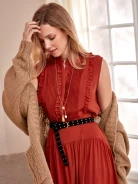 LONG SWEATER WITH POCKETS IN BROWN COLOR