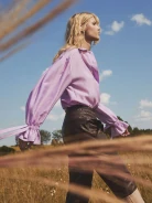 Brown leather pants with elastic waistband