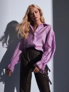 Brown leather pants with elastic waistband