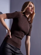 BROWN SWEATER WITH SHORT SLEEVES