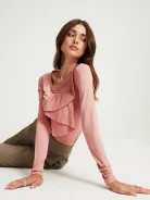 Pink blouse with asymmetrical jabot