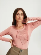 Pink blouse with asymmetrical jabot