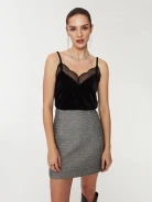 Black satin lace top