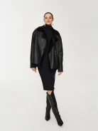 Black double-breasted sheepskin coat