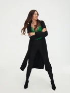 Long black cardigan with belt
