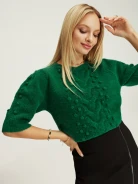 Green sweater with decorative weave