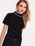 Black sweater with short sleeves and half turtleneck