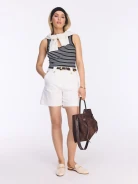Black and white striped viscose top