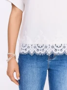 White short-sleeved shirt with lace trim