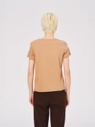 Caramel short-sleeved blouse with linen and silk accents
