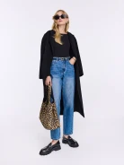 Black long-sleeved blouse with lyocell, wool, and cashmere