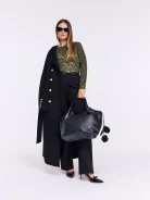 Olive openwork blouse with long sleeves