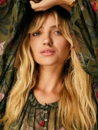 Airy olive blouse with flowers
