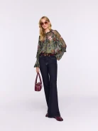 Airy olive blouse with flowers