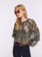 Airy olive blouse with flowers