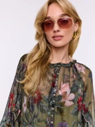 Airy olive blouse with flowers