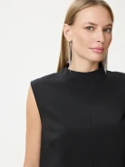 Black sleeveless blouse with decorative trim